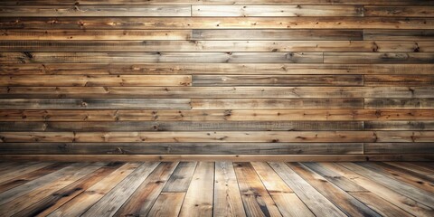 Poster - Rustic Wooden Room Interior Design Background with Warm Lighting and Horizontal Planks