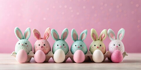 Poster - Pastel Bunny Eggs in a Carton for Spring Holiday Celebration