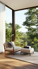 Poster - Serene reading nook design nature-inspired setting interior space bright atmosphere minimalist approach tranquil concept