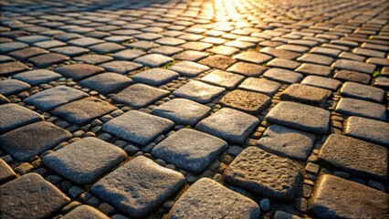 Leinwandbilder - Golden Hour Cobblestone Pathway Textured Stone Surface Detail