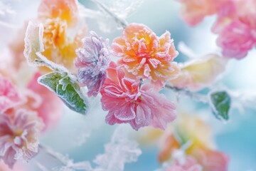 Poster - A detailed view of frost-covered flowers, perfect for winter scenes or nature-inspired designs