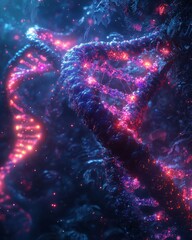 Poster - Crispr gene editing visualization digital environment glowing dna structure scientific concept 3d perspective