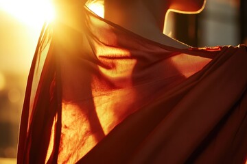 Aufkleber - A close-up view of a person wearing a red shirt, ideal for use in fashion or lifestyle contexts