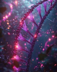 Poster - Exploring crispr gene editing through glowing dna visualization in a mystical forest environment