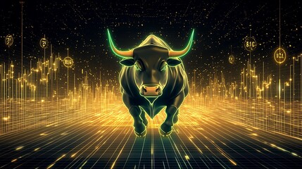 Poster - Bullish & Bearish concept showcasing, Dynamic Bullish Market Illustration with Golden Accents