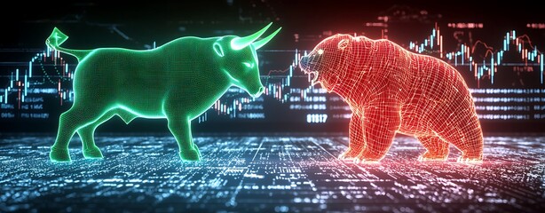 Poster - Bullish & Bearish concept showcasing, Bullish and Bearish Market Concept Illustration