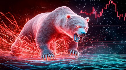 Poster - Bullish & Bearish concept showcasing, Neon Bear Concept Representing Stock Market Trends