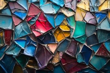 Aufkleber - A multicolored mosaic, this image features an intricate array of deep hues and varying textures, offering visual depth and artistic intrigue, perfect for modern design.
