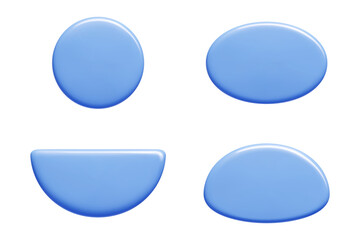 Poster - Text banner shapes set in glossy blue 3d render vector. Circle, oval, semicircle and dome geometric elements with shiny surface. Callout collection for message design and dialog interface.