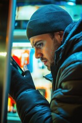 Aufkleber - A person checking their mobile device, great for technology and modern life scenes