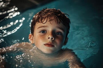 Poster - A young boy enjoying his swim time in a clean and quiet pool