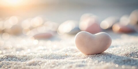 Poster - A soft pastel heart rests gently on a shimmering beach