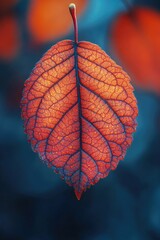 Poster - A detailed view of a single leaf with a blurred background, ideal for use in botanical or nature-inspired designs