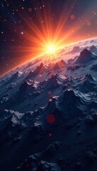 Wall Mural - Earth rising, sun crests, star-streaked space , stellar, globe, vibrant