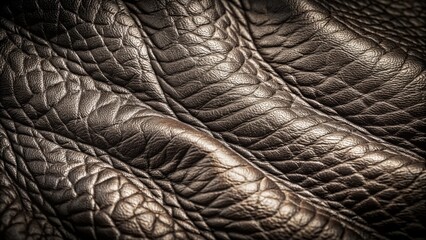 Aufkleber - Close-up view of textured dark brown leather with subtle folds and wrinkles