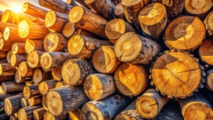 Aufkleber - Golden Hour Lumber Stack Sunlit Logs in a Timber Yard