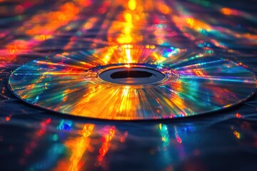 Aufkleber - A blurred image of a compact disc sitting on a flat surface