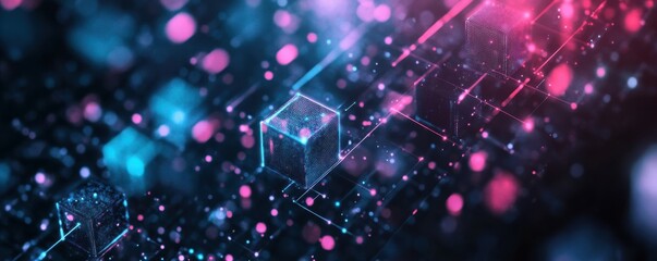 Leinwandbilder - A dynamic grid of glowing cubes in shades of purple and cyan, 4k photo.