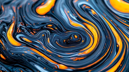 Wall Mural - A vibrant swirl of blue and orange colors creates a mesmerizing abstract pattern, showcasing fluid dynamics and artistic expression.