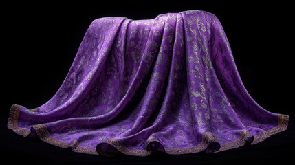 Poster - A luxurious purple and gold blanket against a dark black backdrop, great for product or lifestyle photography