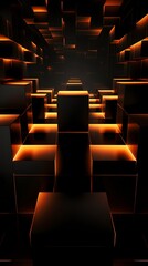 Wall Mural - digital technology black orange abstract luminous light strip poster background
