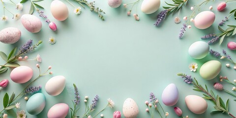 Poster - Pastel Easter Eggs and Delicate Spring Flowers Frame