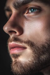 Poster - A portrait of a man with a long beard, focus on his facial features