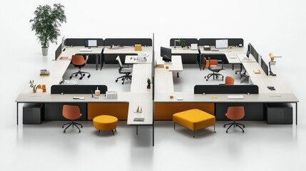 Poster - Minimalist open office layout with sleek furniture, organized desks, and bright lighting creating a productive environment.