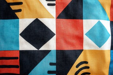 Poster - Vibrant tribal print displaying bold shapes and colors textile design exotic decor close-up view art concept
