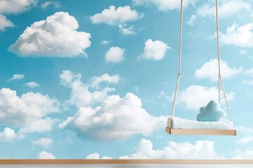 Poster - Whimsical cloud patterns over pastel sky dreamy atmosphere digital art soft shapes tranquil viewpoint creative concept for relaxation