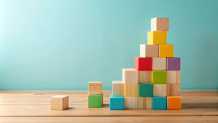 Aufkleber - Colorful Wooden Blocks Arranged in Ascending Order on a Tabletop