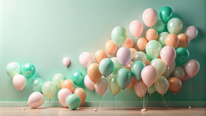 Aufkleber - A cluster of pastel balloons against a mint green wall