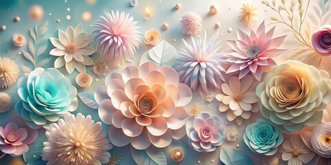 Aufkleber - A Delicate Array of Pastel Paper Flowers in a Soft, Dreamy Composition