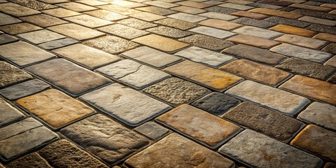 Fototapete - Sunlit Stone Pavement A Textured Array of Rectangular Blocks in Varied Earth Tones
