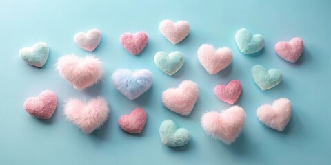 Aufkleber - Pastel Hearts Arranged on a Light Blue Background A Soft and Romantic Design