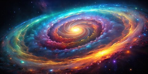 Poster - A Cosmic Dance of Vibrant Nebulae and Celestial Swirls in a Faraway Galaxy