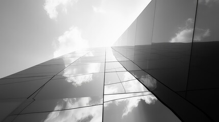 Poster - Professional office tower with reflective glass windows and a clean urban environment. Ample negative space in the sky for text overlays.