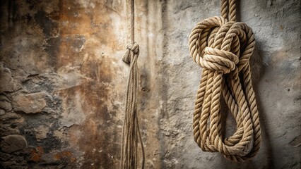 Poster - Textured Wall with Nautical Rope Knots and a Simple Knot