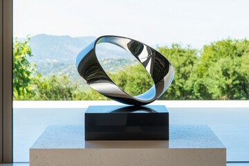 Poster - Elegant minimalist sculpture exhibition contemporary art gallery artwork display modern environment indoor viewpoint aesthetic design concept