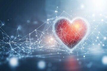 Aufkleber - Glowing red heart with dynamic cardiogram representing love and health in a modern digital environment. Generative AI