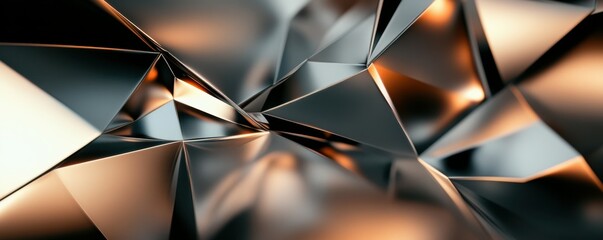 Poster - Abstract geometric shapes in metallic tones, sharp and modern, 4k photo.