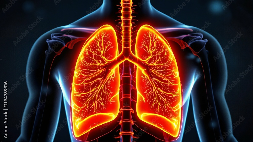 Human lungs anatomy with glowing respiratory system visualization Stock ...
