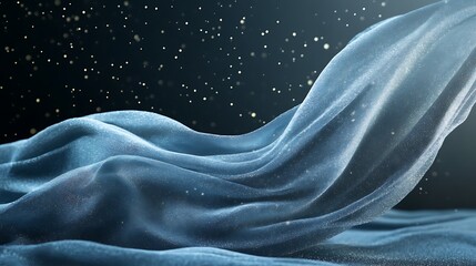 Aufkleber - Abstract of flowing blue fabric with glittering particles.  Elegant and serene, ideal for design.