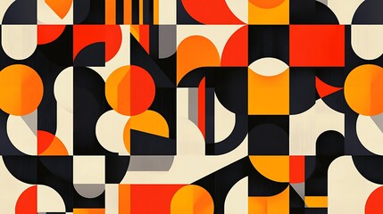 Aufkleber - vibrant abstract artwork featuring a dynamic composition of geometric shapes in bold colors interplay of circles, squares, and rectangles creates a visually captivating modern aesthetic.