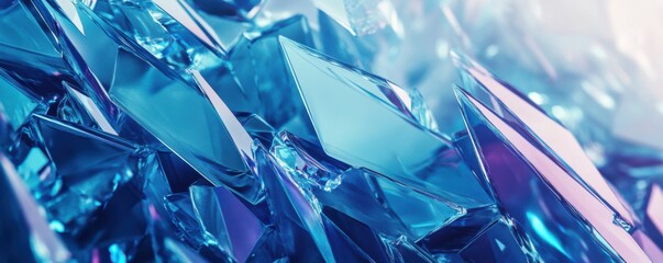 Poster - abstract ice shards glowing in vibrant blues and silvers, crystalline and sharp, 4k photo.