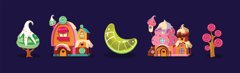 Poster - Candy and Sweet of Different Shape and Color as Game Element Vector Set