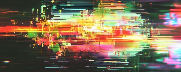 Leinwandbilder - A glitch-inspired abstract with pixelated distortion in neon colors, 4k photo.