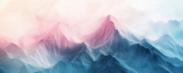 Canvas Print - Abstract mountain landscape in soft pastel colors, featuring a textured, low poly design that creates a serene, dreamy atmosphere with gentle gradients