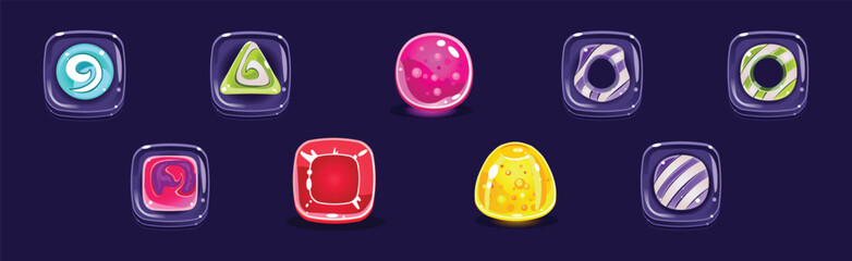 Poster - Candy and Sweet of Different Shape and Color as Game Element Vector Set