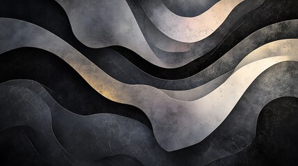 Aufkleber - Abstract digital artwork featuring layered waves in shades of gray and gold Stylish and elegant design